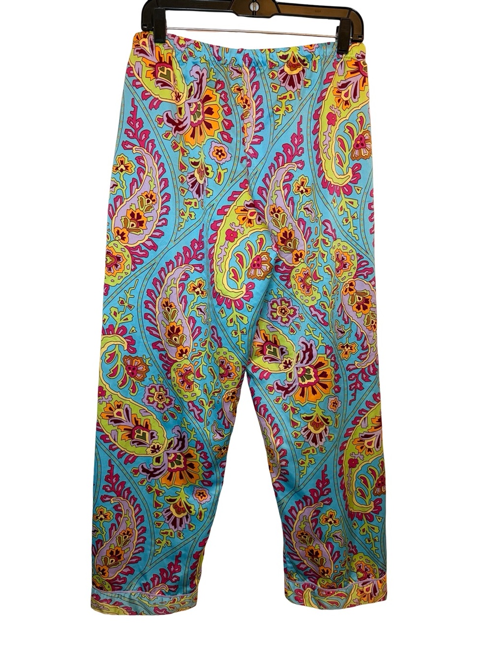 Nick & Nora Sleepwear Paisley Satin Pajama Set Blue Multicolor Small Y2K - Picture 7 of 11